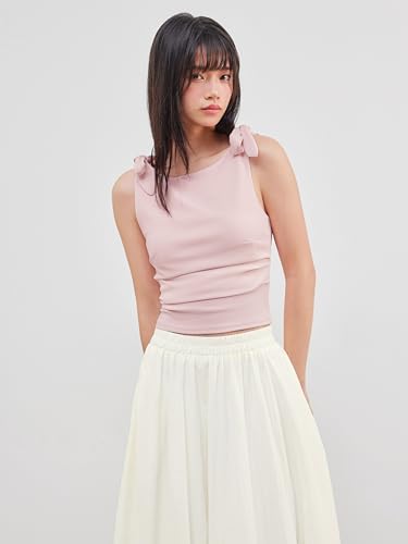CIDER Crop Tank Tops for Women Bowknot Ruched Solid Scoop Neck Sleeveless Fitted Tops4