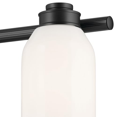 Image of Kichler Shae 4-Light Bathroom Vanity Light, Black | White opal glass vanity light for modern bathroom mirrors (32.25 inch x 9 inch), 55203BK