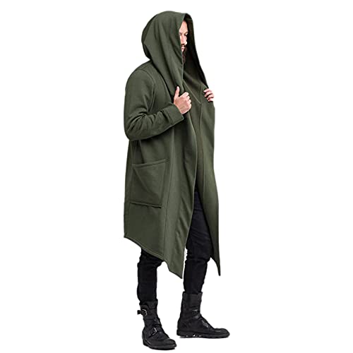 WSLCN Veste Cardigan pour Homme Cardigan Long À Capuche Gilet à Manches Longues Oversize Manteau Coupe Longue Asymétrique Hiver Automne Veste Vert Taille FR...