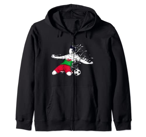 Wales Soccer Fans Jersey Welsh Football Lovers National Flag Zip Hoodie, Black