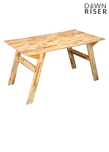 Image of Foldable Multi-Purpose Teakwood Table - Lightweight, Durable, Natural Wood Finish, Compact, Indoor Outdoor Dining Table, Work Desk, Coffee Table, Easy to Assemble, Space Saving - Natural - Dawnriser