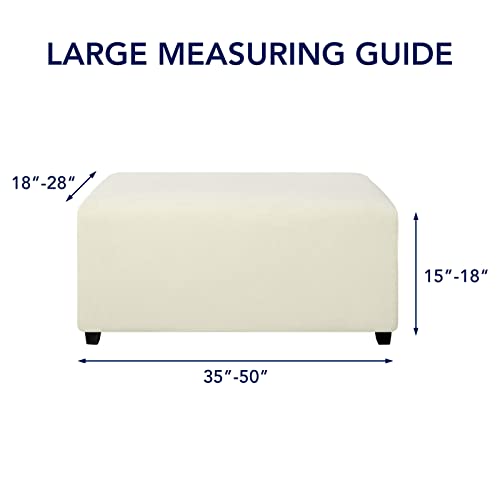 Image of PureFit Stretch Rectangle Ottoman Cover Footstool Cover, Ivory | Fleece Soft Form Fit Ottoman Slipcovers Rectangle Slipcover for Folding Storage with Nonslip Elastic Bottom