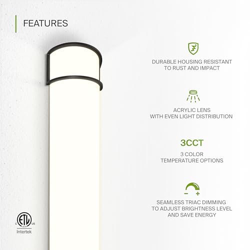 Image of ASD LED 48 inch Vanity Flush Mount Light Fixture, Linear Bathroom Lighting Bar | 3CCT, Dimmable, Energy Star, ETL Listed | 35W 3200LM 3000-5000K 120V | Long Bath Wall Sconce Over Mirror | Black, 2 Pack