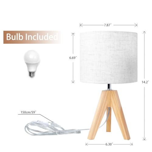 Lámpara de mesa trípode pequeña con base de madera natural miniatura 6