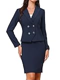 Allegra K Ensemble de Costume 2 Pièces Femme Blazer Revers Crantés à Manches Longues avec ...