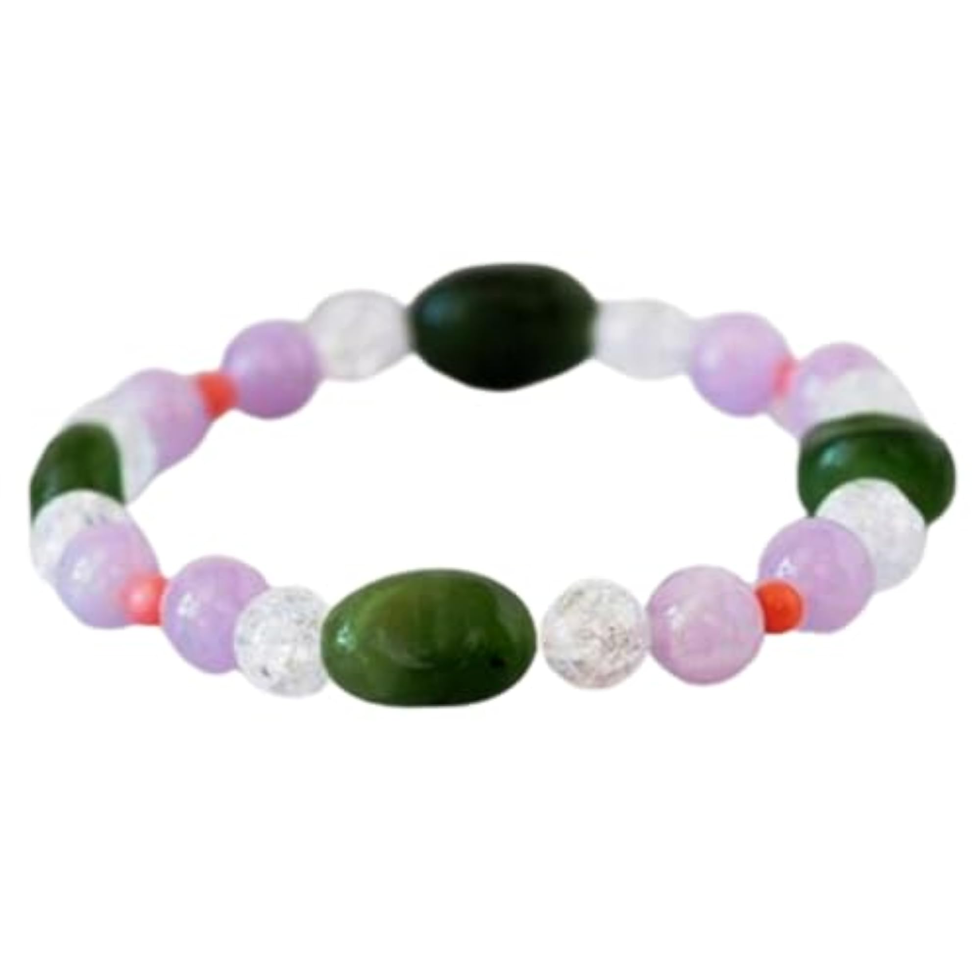 Natural Mauve Jade & Crackle Quartz 8mm Round Bead Stretchable Bracelet, Unisex