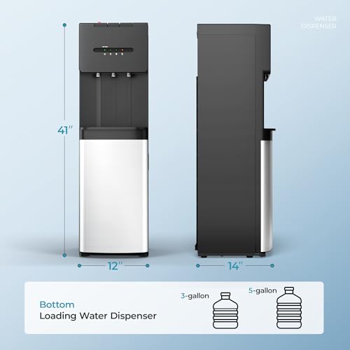 Image of EUHOMY Self Cleaning Bottom Loading Water Dispenser for 3 or 5 Gallon Bottles, Hot Cold and Room Water Cooler with Child Safety Lock, LED Indicator, Empty Bottle Alert, Home Office Apartment, Black