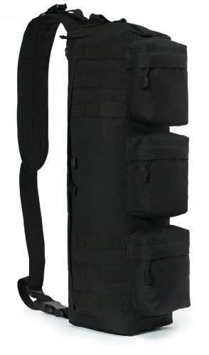 Tactical Assault Grab and Go Bug Out Bag Molle Adjustable Ambidextrous Shoulder Strap Sling Multi-Functional Utility Pouch Compartment Sling Equipment Field Messenger Gym Hiking Camping Backpack Pack Holds Heavy Duty Gear Water Bladder and Survival Tools (Stealth Black)