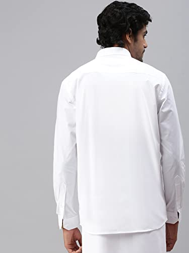 Image of RAMRAJ COTTON Men White Cotton Full Sleeve Collared Shirt