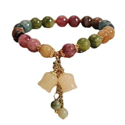 Bracelet en perles de cristal et tourmaline colorée avec pendentif orchidée