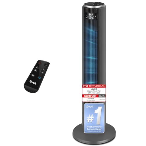 Levoit - Ventilator Leise - Turmventilator mit Kühlung - Tower Fan mit Fernbedienung - Oszillierender Säulenventilator mit Fortschrittlichem Schlafmodus - 5 Geschwindigkeiten 4 Modi 12Std Timer - Grau