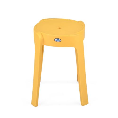 Image of Nilkamal Twist Sturdy and Durable Plastic Seating Stool | Set of 2 | for Living Room, Bedroom, Bathroom, Kitchen, Office | Mustard Yellow