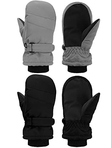 SATINIOR 2 Pairs Kids Snow Mittens Waterproof Winter Ski Gloves Warm Thicken Snow Gloves for Girls Boys
