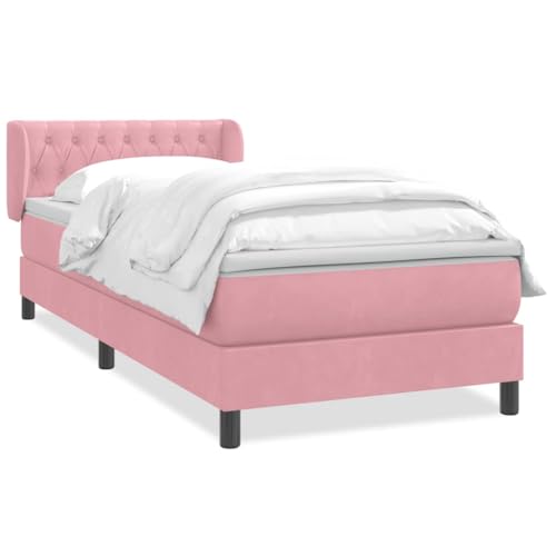 Woonisher Cama Box Spring con colchón Terciopelo Rosa 100x210 cm