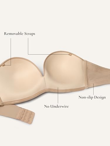 Image of Push Up Strapless Bras for Women Wirefree Non Slip Smoothing Bra Satin Patchwork 34B
