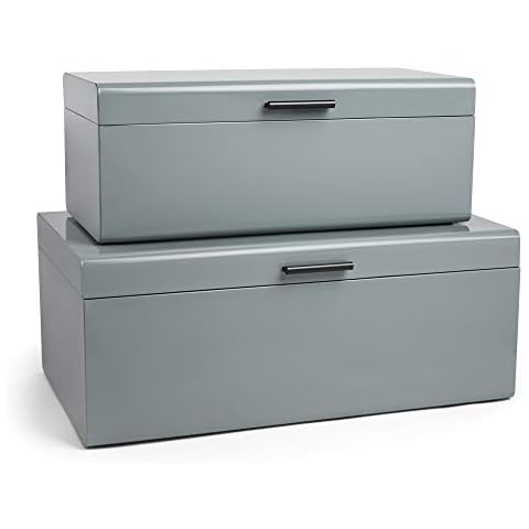 Vonhaus 2-er Set Aufbewahrungstruhen Grau Truhen aus Metall Stahl Organisation Aufbewahrung Schrankkoffer Aufbewahrungsboxen fur Wohnzimmer Schlafzimmer Ankleidezimmer Cover