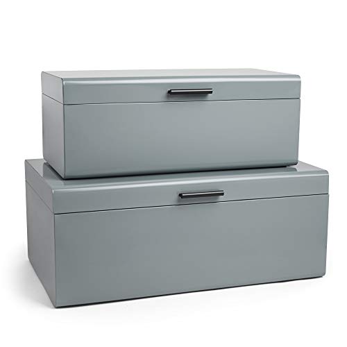 VonHaus Storage Trunks Set of 2 Grey Metal Trunks Steel Chests for Storage and Organisation in Living Room, Bedroom, Dressing Room or Hallway