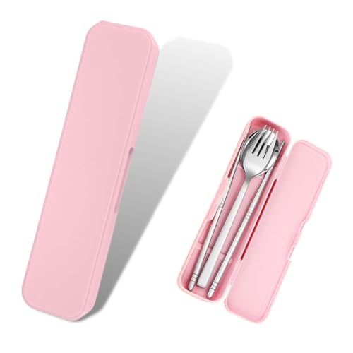 PLABBDPL 1 caja de cubiertos portátil de 20 cm/7,8 pulgadas, bolsa de viaje para almacenamiento de vajilla, bolsa de camping, para cuchara, tenedor y palillos (rosa)