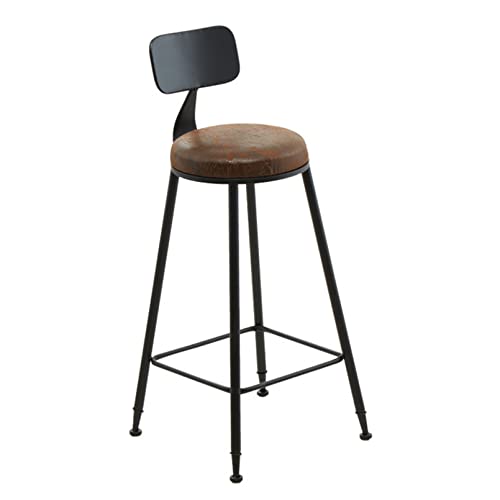 Taburete de bar industrial de metal con asiento de madera, silla de bar de granja para cocina, comedor y sala de estar