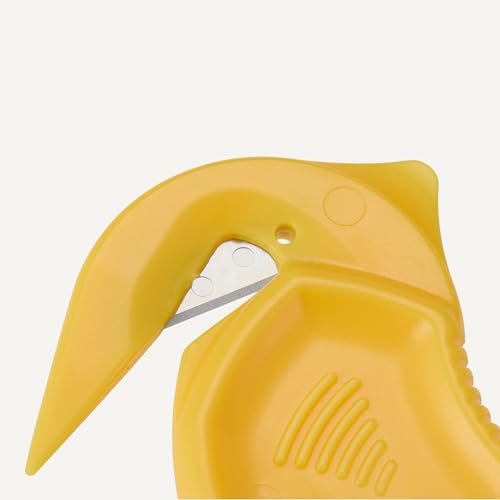 Amazon Basics Film Safety Cutter, Concealed Stainless Steel Blade with Tape Splitter for Boxes, Packages, Shrink Wrap, Compact Size, Yellow, 1-Pack - image 3