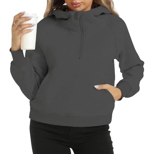 ROYLAMP Women's Cropped Hoodies Fleece Half Zip Pullover Fleece Winter Clothes Quarter Zip Up 2024 Outfits Sweatshirts X-Small Dark Orange