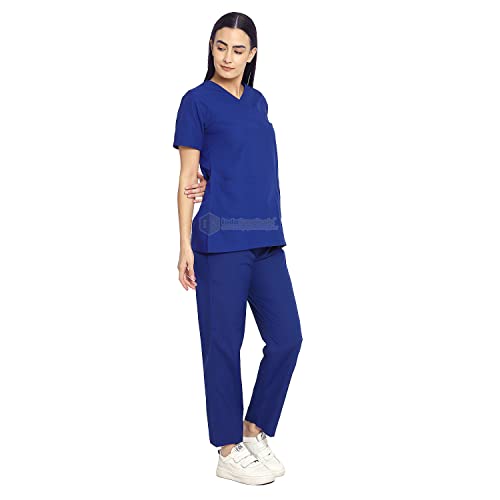 Image of IS IndoSurgicals Faux Wrap Scrub Suits for Doctors Women OT Dress (XXS, Royal Blue)
