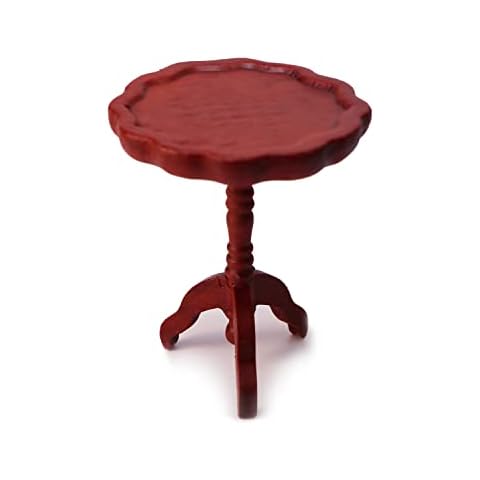 Miniature Dollhouse End Table 1:12 Scale Wooden Furniture Round Side Tea Table Model for Dollhouse Living Room Scene Decoration Gift (Brown) Cover