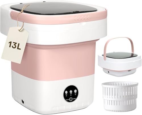 Portable Washing Machine 13L Large Capacity Mini Washer with Spin Dryer 3 Modes Deep Cleaning for Baby Clothes Socks Underwear or Small Items small Machine suitable Apartment For Travel (Pink)