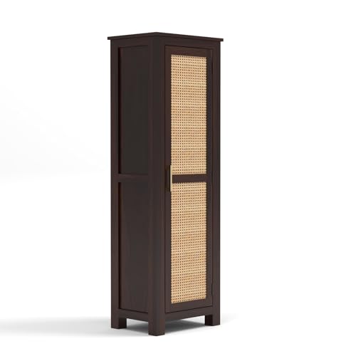 Image of PS DECOR Solid Sheesham Wood Kitchen Pantry Cabinet with Cane Rattan Door | Modern Wooden Storage Cabinet for Kitchen, Dining Room & Home Organization | Tall Utility Cupboard (Walnut Finish)