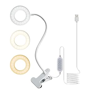 Lampe de Bureau Pince 48 Leds Lampe de Lit Lampe de Lecture Clipsable Luminosité Réglable Lampe Pince pour Lit Lampe Bureau Led USB pour Étude et Travail, Blanc