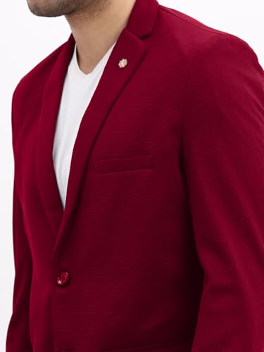 Image of SHOWOFFFF Men Solid Single Breasted Casual Blazer | Notched Lapel Full Sleeves Cotton Blazer for Mens | Slim Fit Regular Length Blazer for Men's