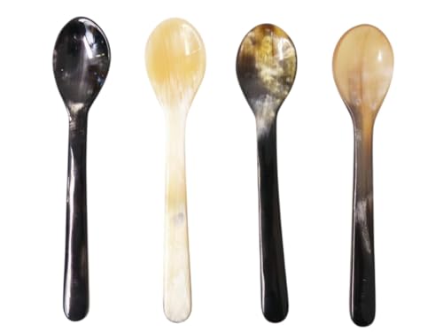 4 cucharas de cuerno para huevos rectas, veteadas vivas, calidad 1A = 12 cm, 25 x 35 mm, natural, ecológicas, comercio justo