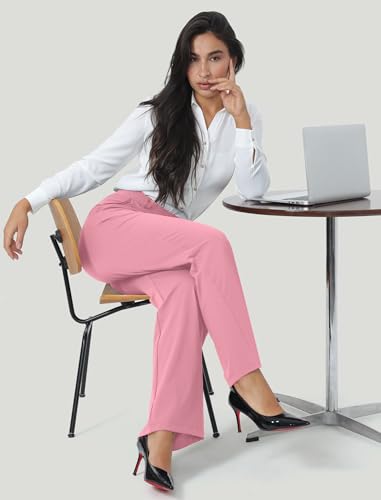 Image of Wide Leg Work Pants for Woman Stretchy Office Slack Dress Pants Business Trousers with Pockets