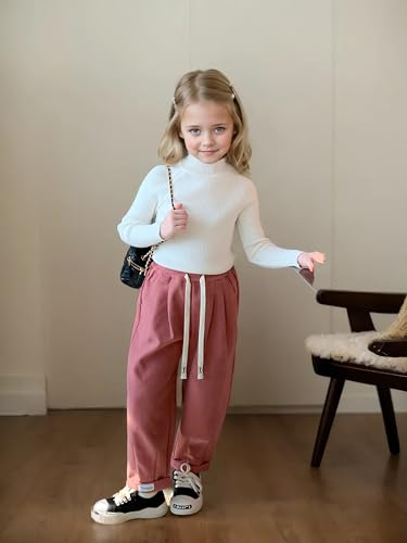 Girl's Mock Neck Sweaters Kids Long Sleeve Drop Shoulder Pullover Cable Knit Chunky Contrast Sweater Tops4