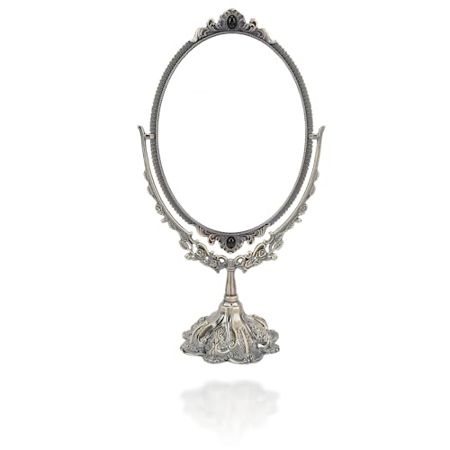 KUIDAMOS Vintage Kleiner Tischspiegel, Nicht leicht zu kratzen Doppelseitiger drehbarer ovaler Spiegel für Lady Woman Make-up für die Reise zu Hause(Bronzetrompete)