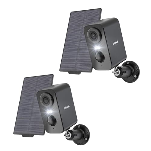 Solar Security Cameras Wireless Outdoor, ieGeek 2 Pack 2K WiFi Battery Camera System for Home Surveillance, Battery Powered Cam with 3MP Color Night Vision, PIR, AI, 2-Way Talk, IP65, Works with Alexa