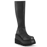 Demonia Shaker-100 Knee-High Boots, Black Vegan Leather