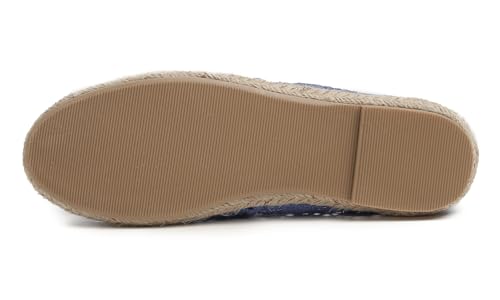 Feversole Women's Close Toe Espadrilles Women's Comfort Breathable Slip On Flats Shoes Blue Knit Crochet Jute Size 5 - Image 5