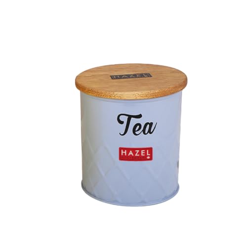 Image of HAZEL Tea Storage Container with Wooden Lid Metal Airtight Canister, 500ml