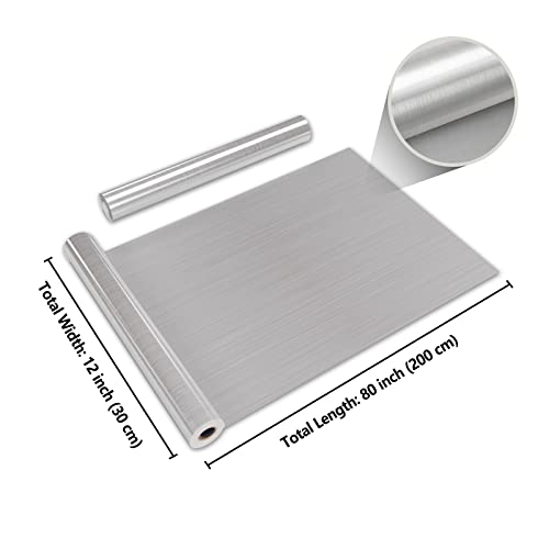 Cre8Tive Brushed Stainless Steel Contact Paper 12"X80" Self Adhesive Metallic Silver Wallpaper Peel And Stick Waterproof Oil Proof Heat Resistant Aluminum Foil Vinyl Roll For Kitchen Fridge Dishwasher #TOP7
