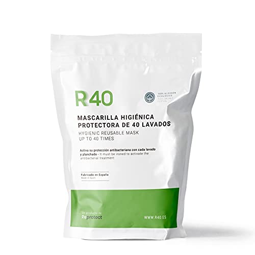 REPROTECT R40 재사용 가능한 위생 마스크 화이트 오가닉 코튼 성인용 사이즈 팩 1개
