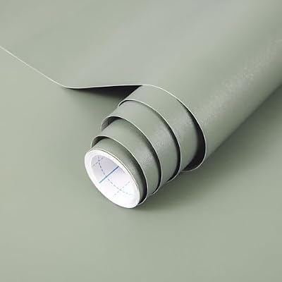 practicalWs Sage Green Wallpaper Stick and Peel Green Contact Paper 17.7'' x 118.1'' Removable Wallpaper Self-Adhesive Vinyl Solid Wall Paper for Bedroom Kitchen Cabinets