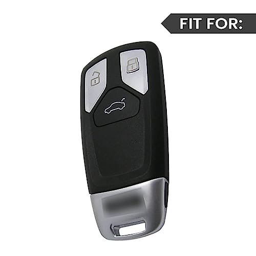 Image of Keyzone Litchi Leather TPU Key Cover & Keychain for Q5, A5, A8, Q7, A4, A6 3-Button Smart Key (White)
