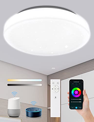 Plafones de Techo Led KOOSEED Plafon LED Techo 24W Compatible con Alexa/Google Home, Lampara Led Techo Redondo Controlado por Voz y APP, Regulable...