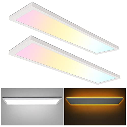 1x4 FT 3CCT LED Flat Panel Flush Mount Light with Night Light, 4800LM, 48W, 3000K/4000K/5000K Selectable, Dimmable Ultra Slim Edge-Lit Built-in Driver Surface Mount Ceiling Light for Kitchen, 2 Pack