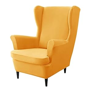 CONRUSER Stretch Wingback Chair Covers, 2 Piece Wing Chair Slipcovers Soft Velvet Armchair Covers with Elastic Bottom for Living Room Bedroom (Gold)