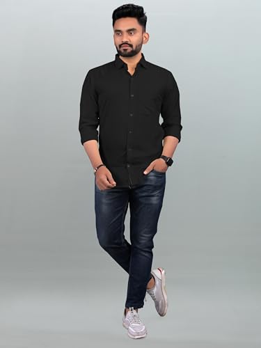 Image of Men Regular Fit Solid Spread Collar Casual Shirt