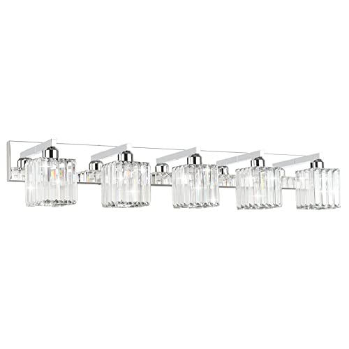 Image of Aipsun Bathroom Light Fixtures Modern Vanity Light for Bathroom Crystal Chrome Vanity Light 5 Light (Exclude Bulb)