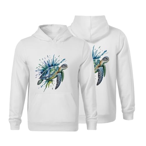Kids Watercolor Sea Turtle Boys Girls Lightweight Kangaroo Pocket Fleece Hoodies