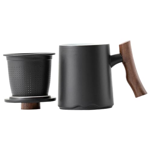 SOLUSTRE Coffee Mug Cup Infuser Ceramic Tea Cup Large Capacity Filter Home Office Ceramic Mug Black